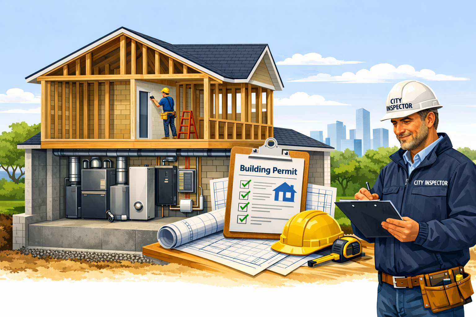 Building permit requirements in Southern and Central Ontario — structural changes, plumbing, HVAC, basement finishing, ESA permits, and documentation needed.