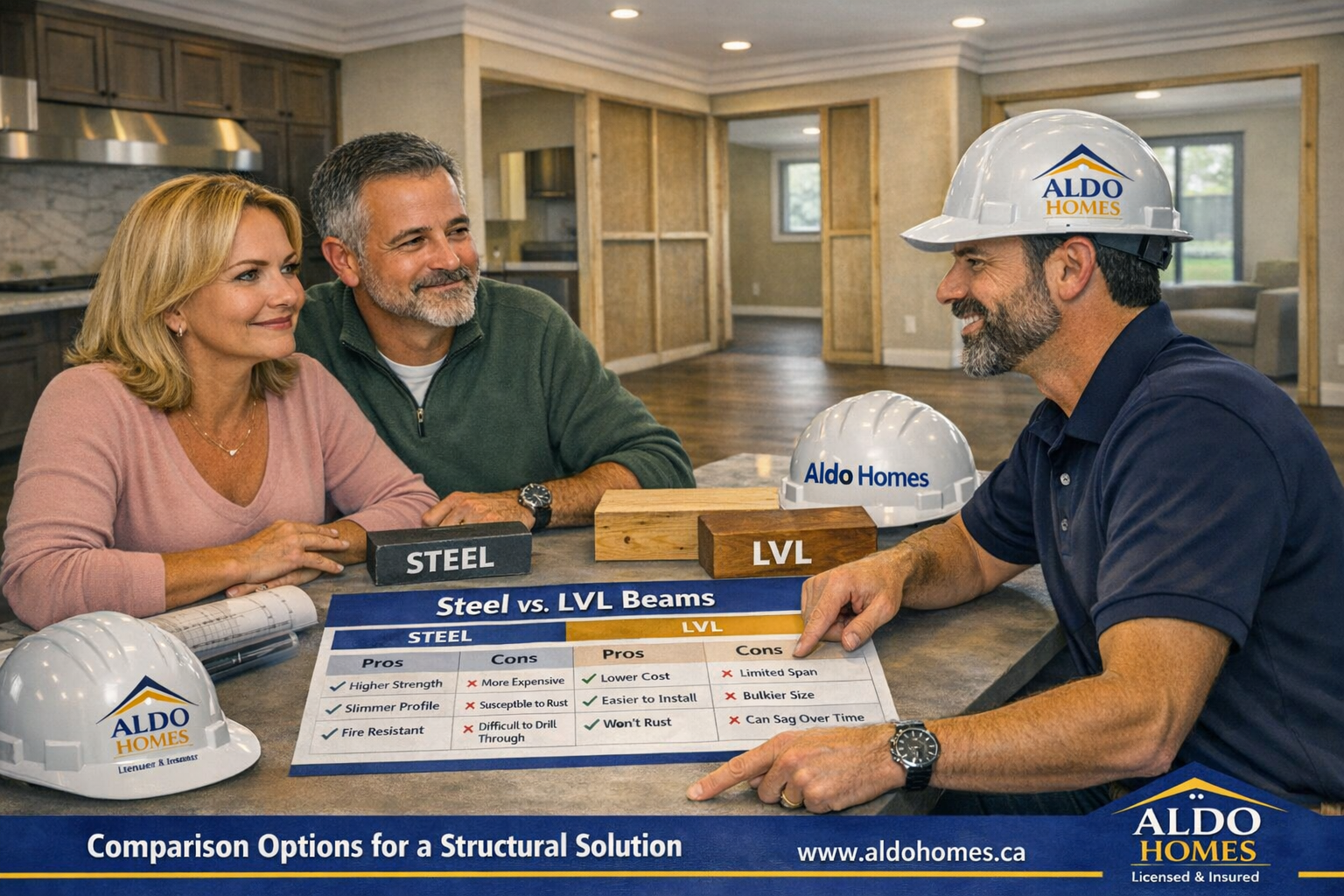 Steel vs. LVL vs. Flitch Beams — structural comparison for load‑bearing wall removal and open‑concept renovations.