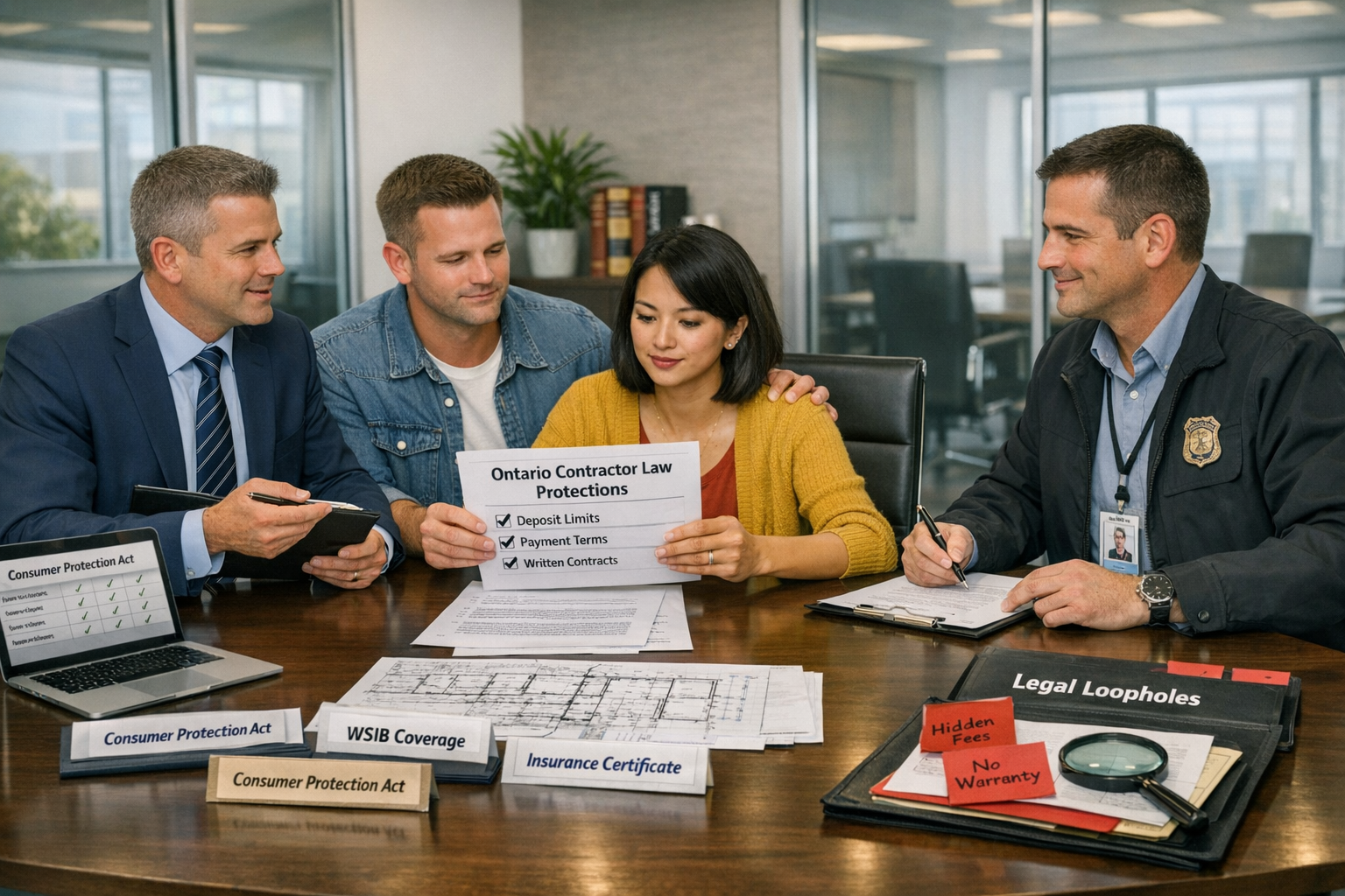 Ontario contractor laws — Consumer Protection Act, Construction Act, HCRA, Tarion, legal loopholes, homeowner rights, and renovation fraud vulnerabilities.