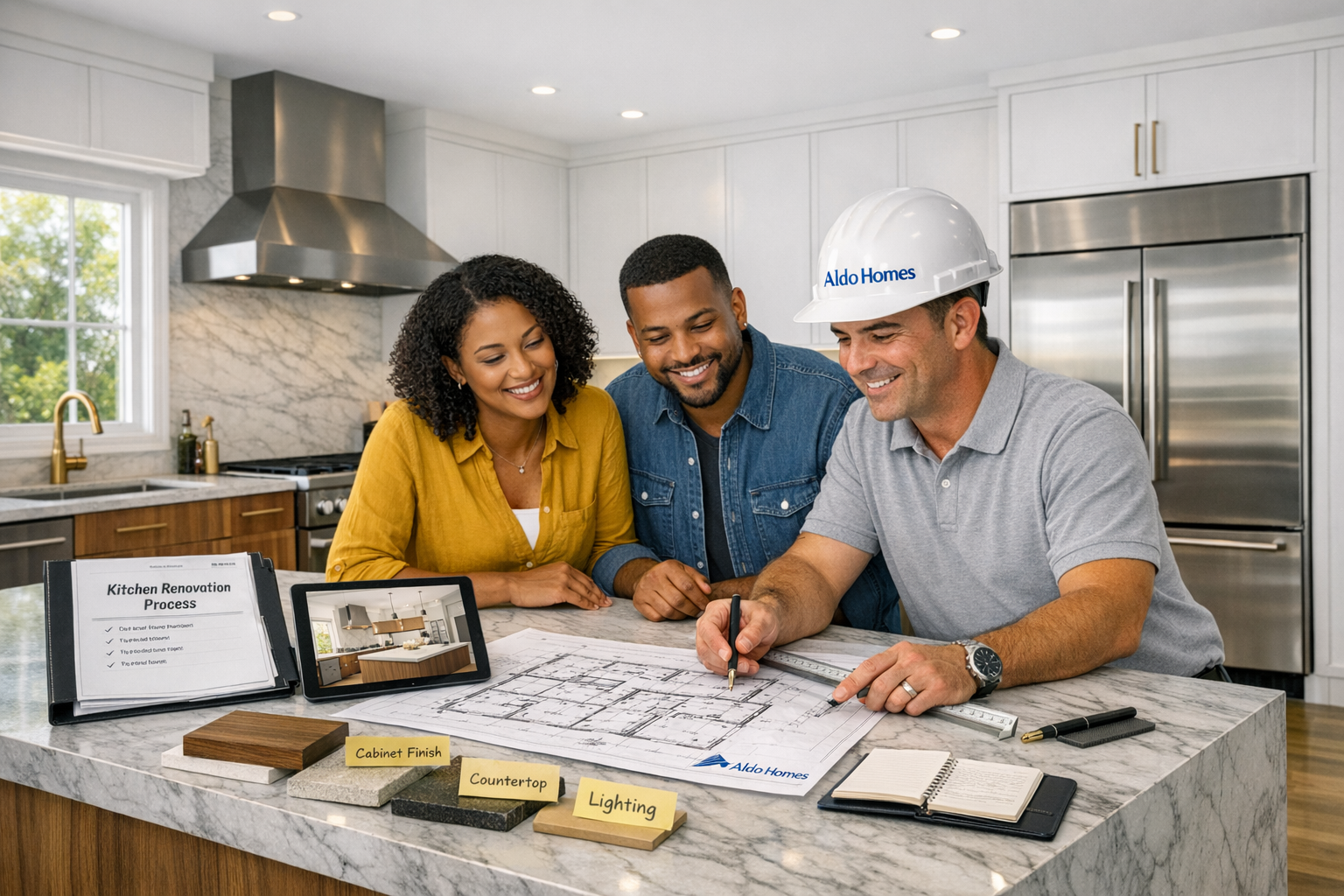 Kitchen renovation process — structural engineering, custom cabinetry, appliance planning, lighting design, plumbing, electrical, HVAC, and Ontario‑compliant workflow.